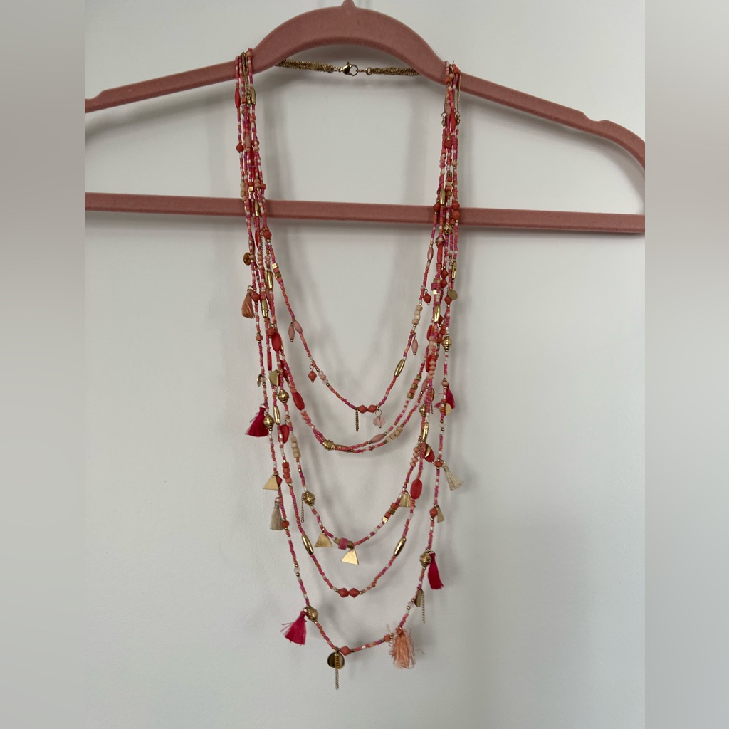New, Roller Rabbit Julia Multi-Strand Necklace. Coral, Pink, And Gold. Nwot.